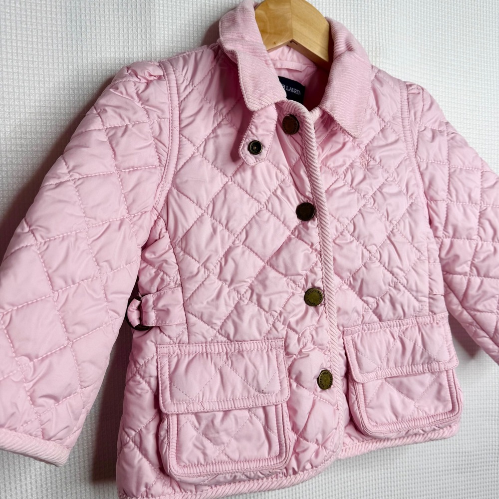 Ralph Lauren Pink Quilted Jacket 18M Corduroy Collar Barn Coat Kids Outerwear - Picture 2 of 9